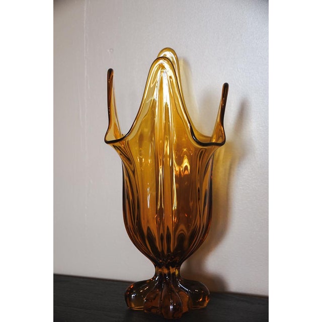 Viking Glass Epic Amber Drape Swung Glass Vase Art 1960s For Sale - Image 9 of 12