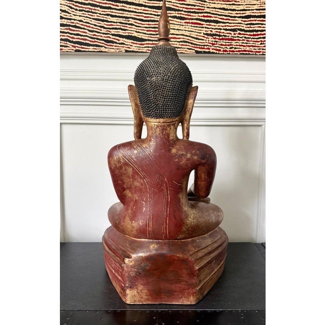 19th Century Antique Burmese Lacquer Wood Shan Style Buddha Statue For Sale - Image 5 of 18