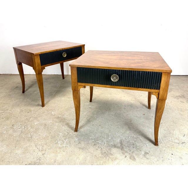 Mid 20th Century Baker Furniture Regency Burlwood Top Side Tables / Nightstands For Sale - Image 11 of 12