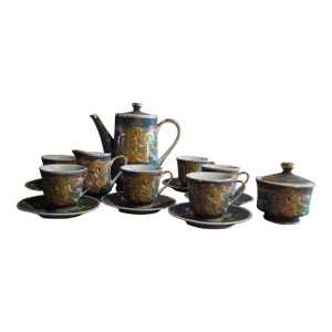 1950s Satsuma Moriage Hand-Painted Porcelain Tea Pot Set- 17 Pieces