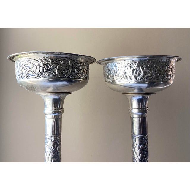Bring a sense of historic elegance and sacred beauty into your space with this stunning pair of vintage silver-plated...