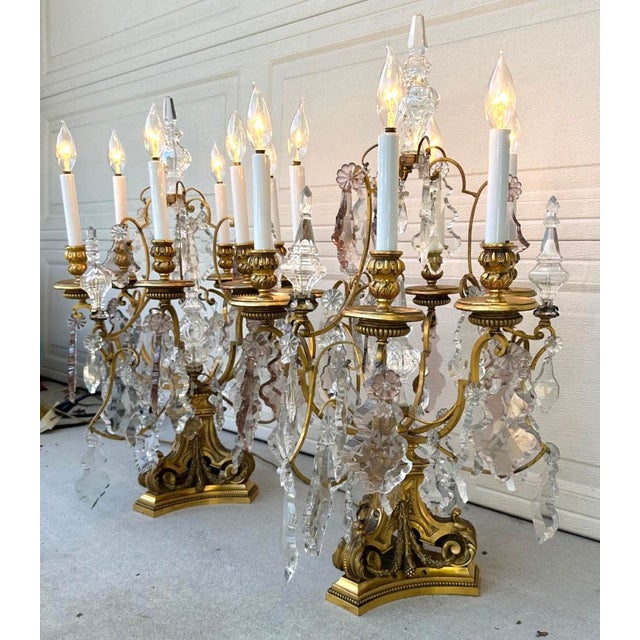 Baroque 19th Century E. F. Caldwell Gilt Bronze & Baccarat Crystal Girandole Table Lamps - a Pair For Sale - Image 3 of 18