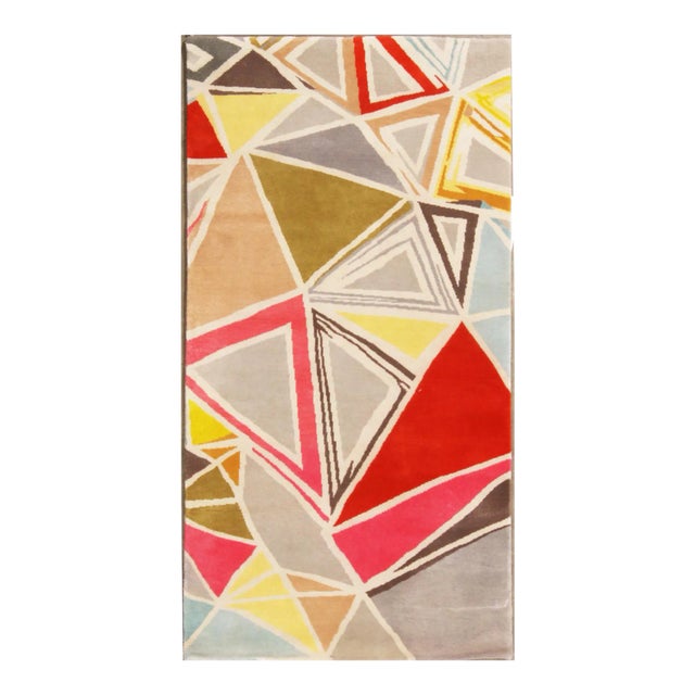 Rug & Kilim’s Mid-Century Modern Rug Geometric Gray Red Wool Custom Runner, 6x9 For Sale