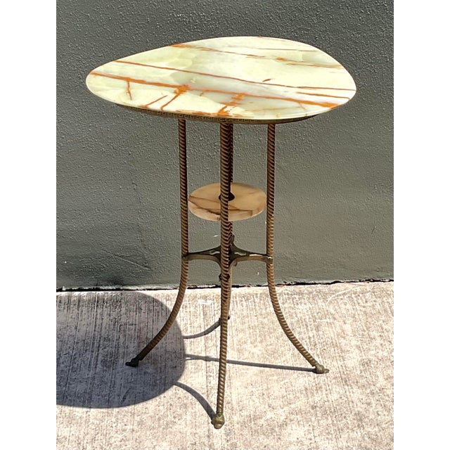 Vintage Greek Key Brass and Onyx Accent Table For Sale - Image 10 of 12
