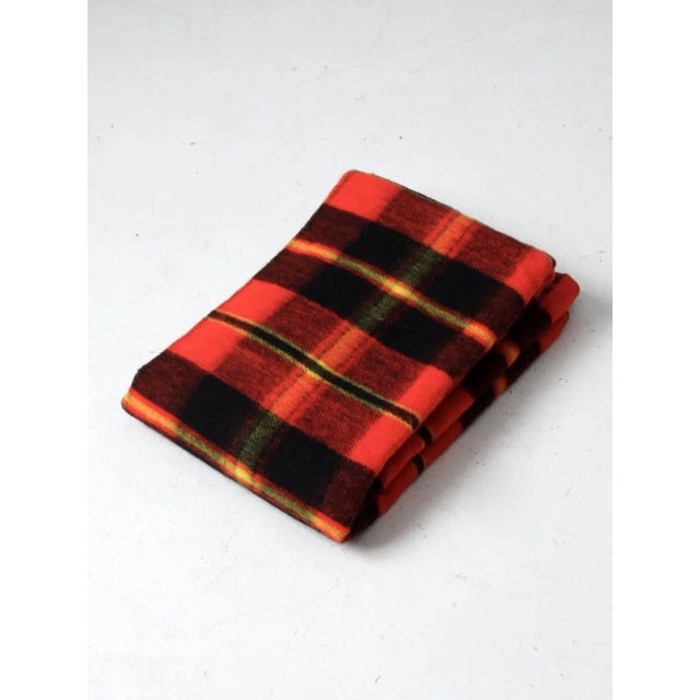 Mid-Century Modern Vintage Plaid Woolen Blanket For Sale - Image 3 of 10
