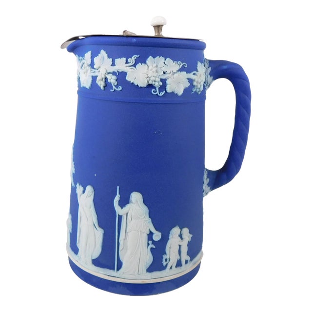 1950s Wedgwood Jasperware Trojan Jug or Pitcher With Metal Pouring Cap For Sale