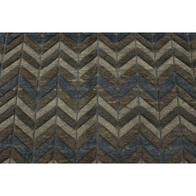 2020s Chevron Rug 8' X 10'2'' Gray Blue Wool Contemporary Hand-Knotted Carpet For Sale - Image 5 of 12
