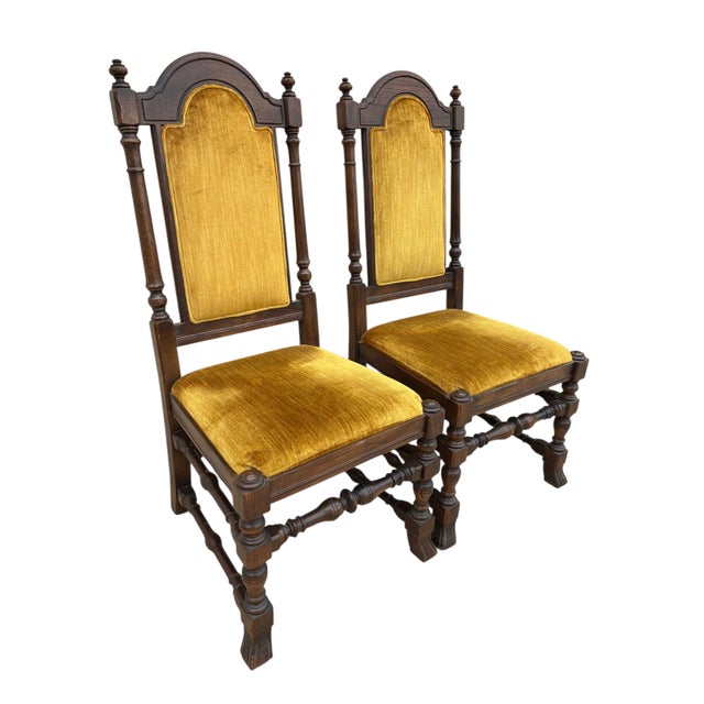 Jacobean 1980s Ethan Allen Jacobean Royal Charter Oak Dining Room Side Chairs Gothic Pair For Sale - Image 3 of 15