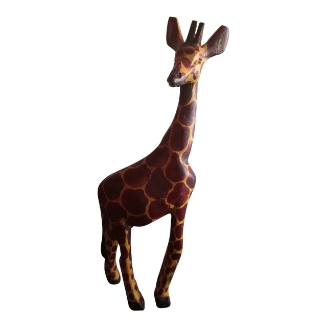 Handcarved Wooden Giraffe Figurine For Sale