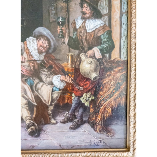 19th Century Continental European Dutch Style Tavern Genre Scene Painting, Signed For Sale - Image 10 of 16