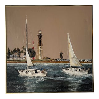 70's Frank Walcutt Impressionist Seascape - Sail Boats Oil on Canvas Painting . For Sale