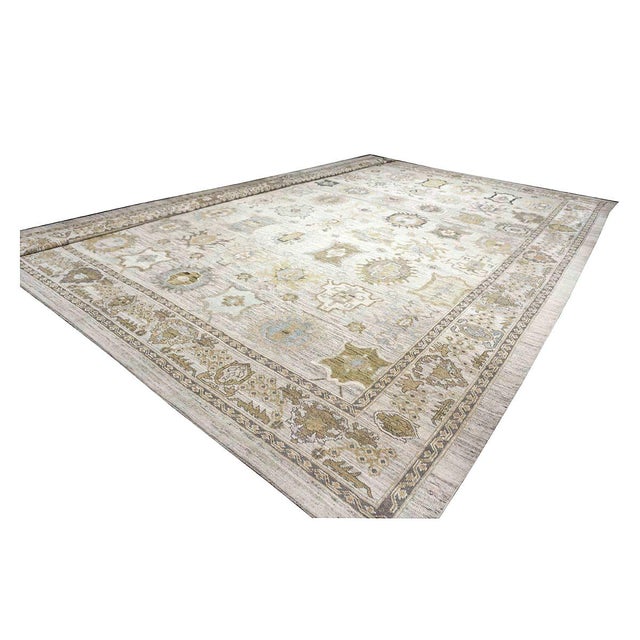 Traditional 21st Century Turkish Oushak Wool 17x22 Slate Blue, Yellow & Gray Handmade Oversized Area Rug #1144123 For Sale - Image 3 of 12