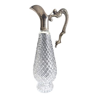 1960s Vintage Leonard Crystal Diamond Pattern and Silver Plated Decanter For Sale