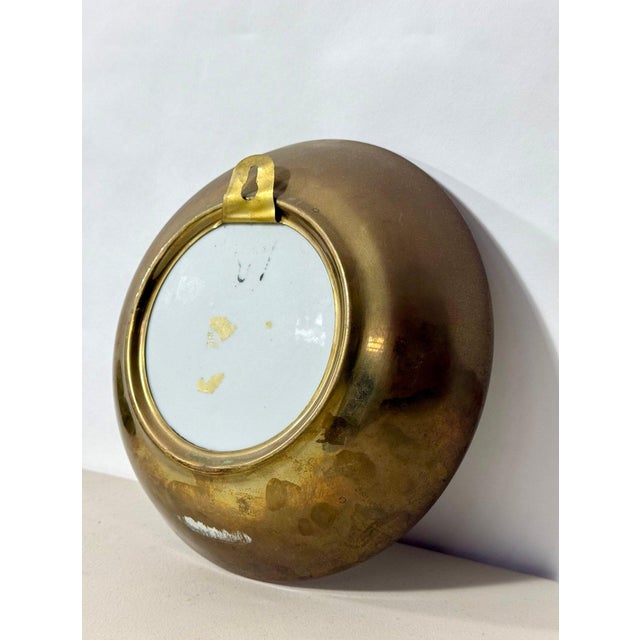 Red Vintage Mid-Century Chinese Brass-Encased Hand-Painted Porcelain Bowl For Sale - Image 8 of 9