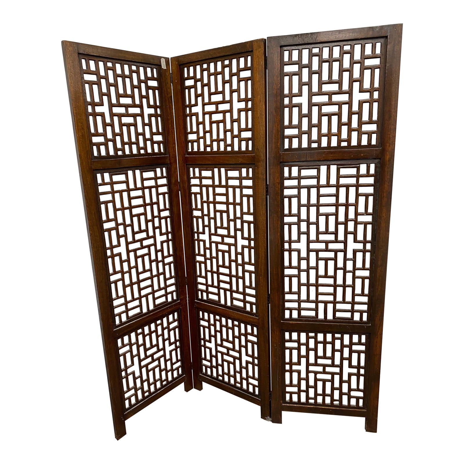 Late 20th Century Modern Handmade Wooden 3-Panel Screen, Room Divider ...