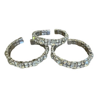 Circa 1960’s Set of Three Rhinestone Stretch Cuff Bracelets For Sale