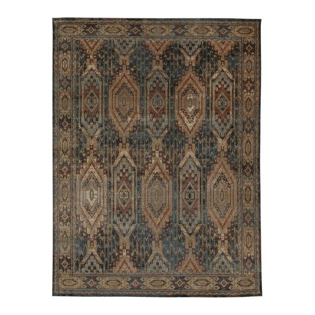 Blue 2010s Rug & Kilim’s Tribal Style Rug in Blue, Brown, Red & Gold Geometric Pattern For Sale - Image 8 of 8