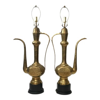 Monumental Vintage Table Lamps From Decorative Brass Teapots- a Pair For Sale