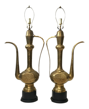 Monumental Vintage Table Lamps From Decorative Brass Teapots- a Pair
