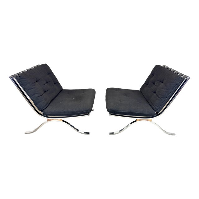 Mid Century Modern Barcelona Style Lounge Chairs by Selig Made in Italy For Sale