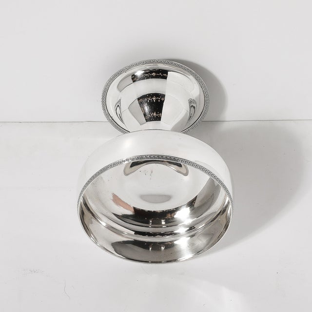 Mid-Century Modernist Greek Key Sterling Plated Footed Bowl Signed Sheffield For Sale - Image 10 of 12