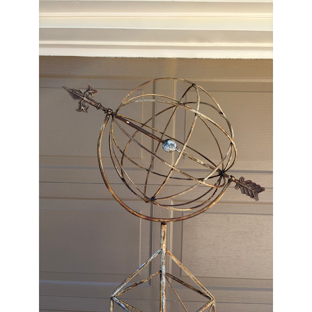 Late 20th Century Large Classical White Iron Armillary Sphere Garden Sculpture on Stand For Sale - Image 4 of 14