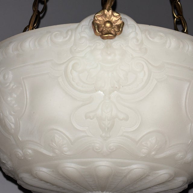 Neoclassical Style Cast Glass and Brass Pendant Light Fixture, Circa 1910 For Sale - Image 9 of 9