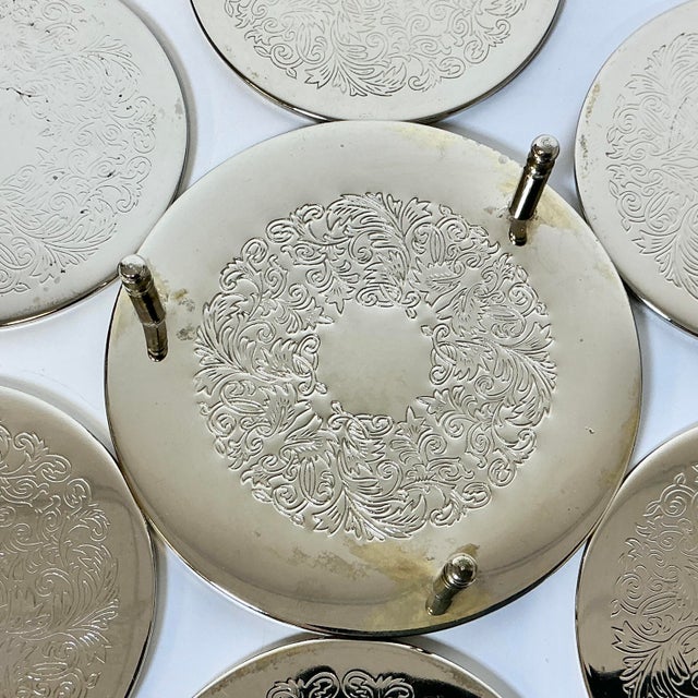 Mid 20th Century Hollywood Regency Chippendale Silver Plate Coasters and Caddy - Set of 7 For Sale - Image 14 of 15