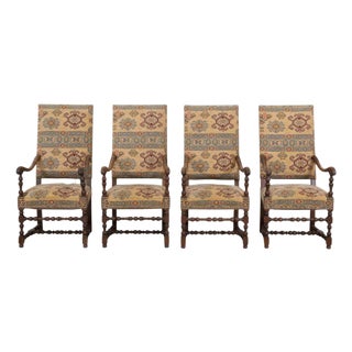 Set of Four French 20th Century Louis XIII Style Armchairs For Sale