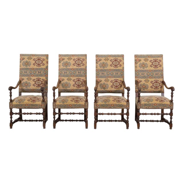 Set of Four French 20th Century Louis XIII Style Armchairs For Sale