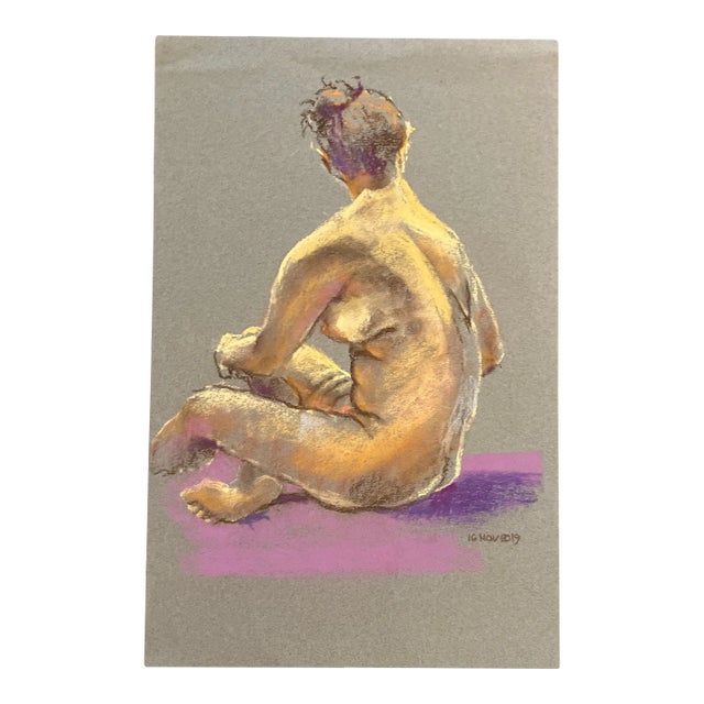 Contemporary Original Female Nude Life Study Pastel Drawing For Sale