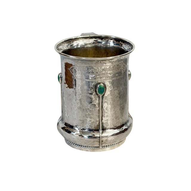 Arts & Crafts 1908 English Arts and Crafts Design Sterling Silver Christening Mug W/Stone 3.25" H For Sale - Image 3 of 9
