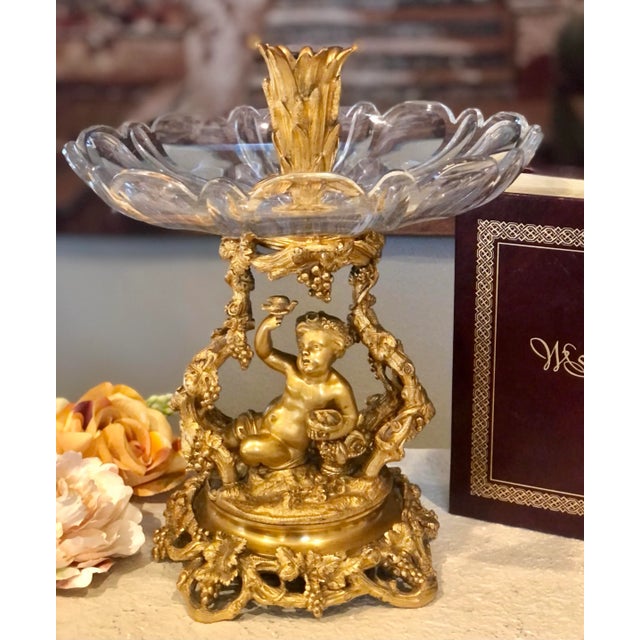 Baroque Antique Baroque Brass Putti Cherub Bowl Flower Candle Holder Vase Rocco Italian For Sale - Image 3 of 13