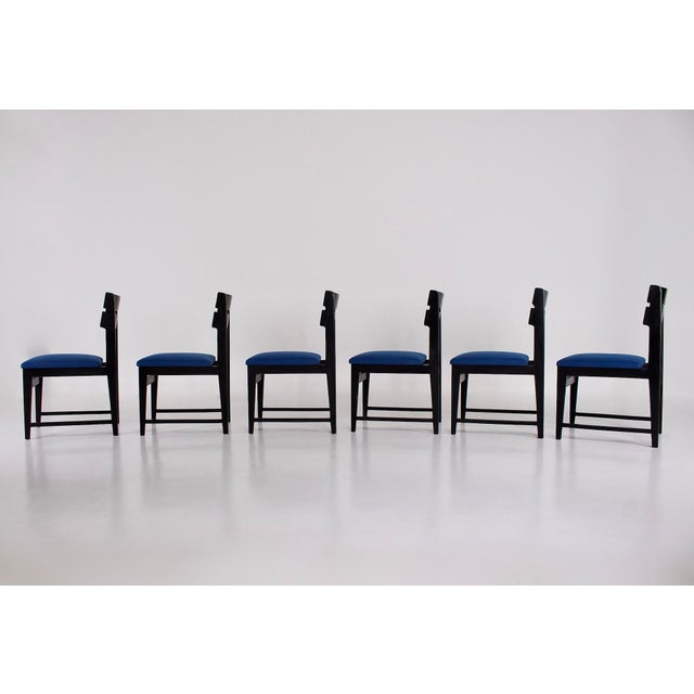 Set of six brutalist chairs in solid oak, lacquered in black. 1970s edition in the style of jean batenburg, frans dufour,...