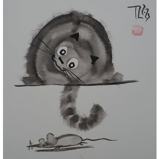 Laszlo Tibay, Le chat et la souris, Ink & Wash Drawing For Sale