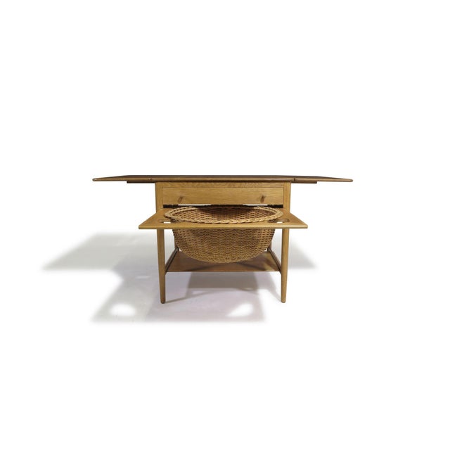 Mid-Century Modern Mid 20th Century Hans J. Wegner at-33 Sewing Drop-Leaf Side Table in White Oak, Beautifully Restored For Sale - Image 3 of 11
