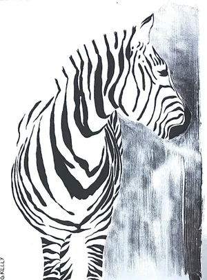 Zebra Patina Mixed Media Painting on Heavy Paper, Silver Leaf