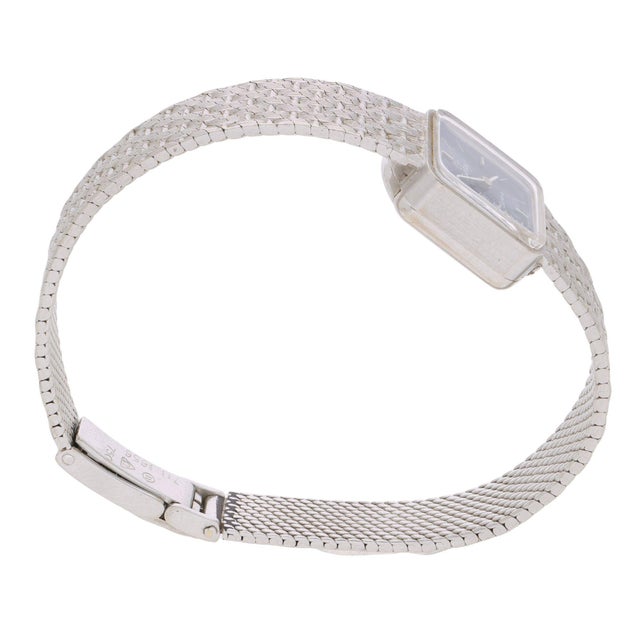 Vintage Omega Geneve Ladies 18k White Gold Blue Dial Square Mesh Bracelet Watch For Sale - Image 9 of 15