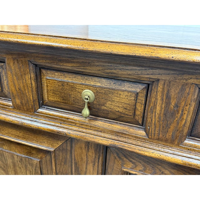 Century Furniture English Tudor Style Oak Wood Sideboard For Sale - Image 9 of 12