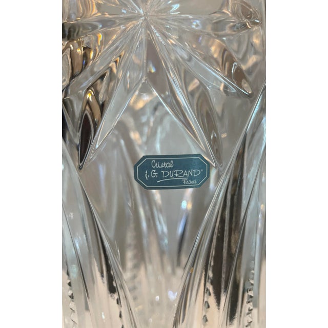 1990s Vintage j.g. Durand French Lead Crystal Vase, 12” Scalloped Rim With Fan & Hobstar Cuts For Sale - Image 5 of 6