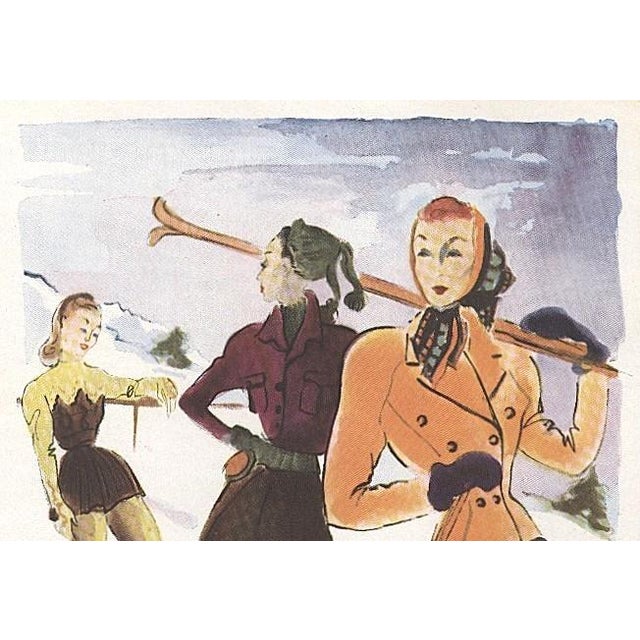 Think SNOW! This is a 1946 Mid-Century French vintage print that features fashion for those who ski. It originally...