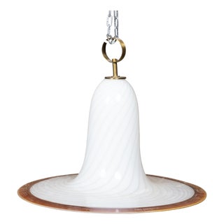 Mid 20th Century Italian Mid Century Modern Murano Glass White Light Fixture with Twirling Motifs, Wired For Sale