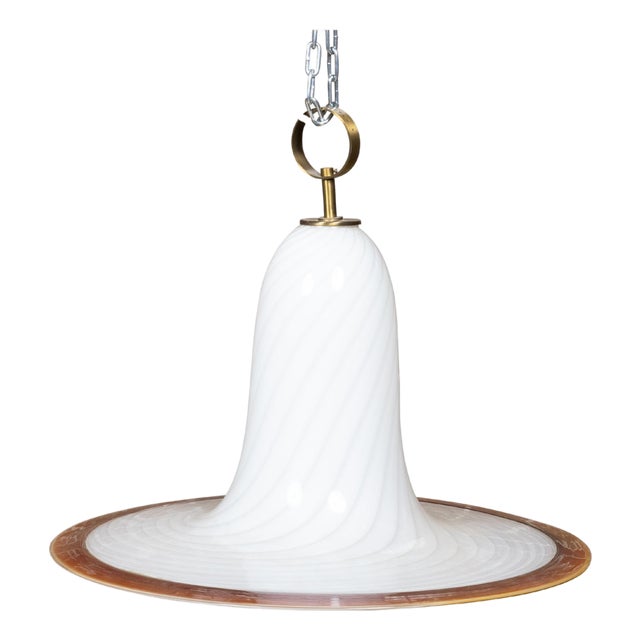 Mid 20th Century Italian Mid Century Modern Murano Glass White Light Fixture with Twirling Motifs, Wired For Sale