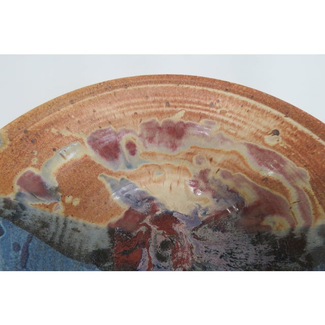 Large Ceramic Centerpiece Bowl Wide Flared Rim and Speckled Blue Red Glaze 5000b For Sale - Image 10 of 17