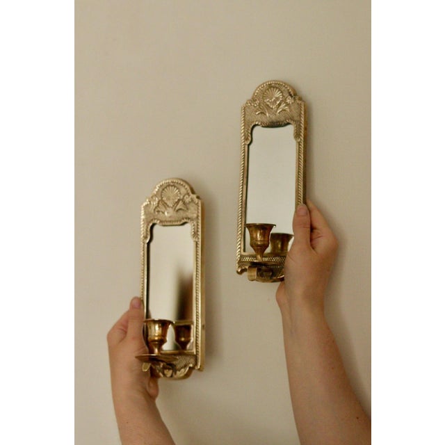 Mid-Century Modern Mid-Century Swedish Brass Sconces with Mirror, Set of 2 For Sale - Image 3 of 6