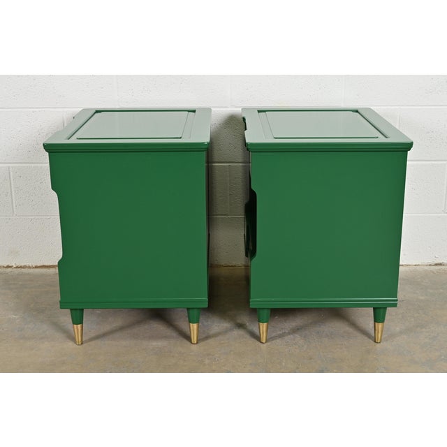 John Widdicomb Mid-Century Modern Hollywood Regency Green Lacquered Nightstands, Newly Refinished For Sale - Image 12 of 13