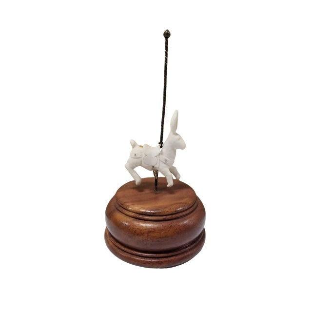 Mid 20th Century Mid 20th Century Art Carved Carousel Bunny Sculpture on Pedestal For Sale - Image 5 of 5
