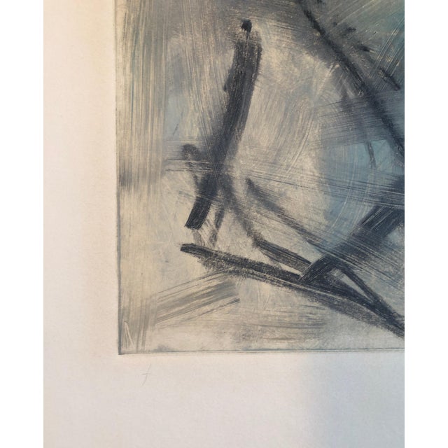 1990s Pierre ObandoAbstract Expressionist Modernist Blue Grey Monoprint Monotype Painting Print, 1997 For Sale - Image 5 of 5