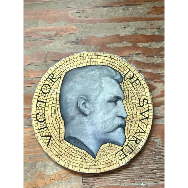 Early 20th Century Vintage Boho Mosaic Medallion Original Oil Painting on Canvas For Sale - Image 5 of 7