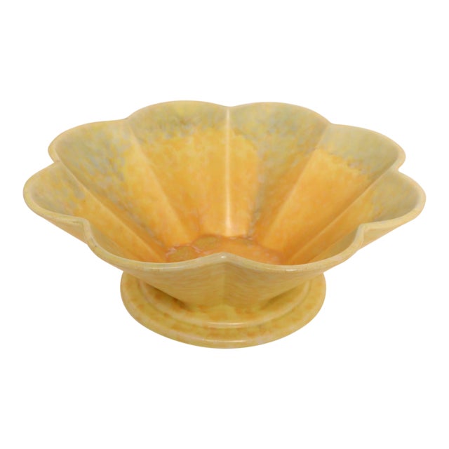 English Art Deco Ceramic Fluted Yellow, Orange and Green Compote Bowl by Beswick For Sale